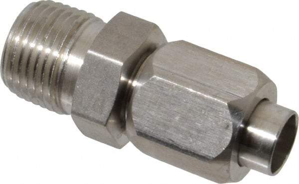 Made in USA - 3/8" Tube OD, 37° Stainless Steel Flared Tube Male Connector - 3/8-18 NPTF, Flare x MNPTF Ends - Exact Industrial Supply