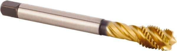 Kennametal - M8x1.00 Metric Fine 3 Flute 6HX Modified Bottoming Spiral Flute Tap - Powdered Metal, TiCN/TiN Finish, 90mm OAL, Right Hand Flute, Right Hand Thread, Series T630 - Exact Industrial Supply