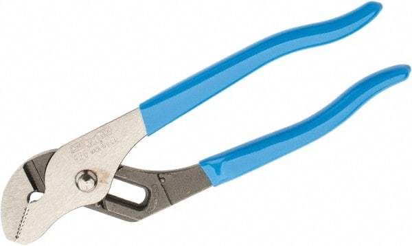 Channellock - 6-1/2" OAL, 7/8" Max Capacity, 5 Position Gooseneck Tongue & Groove Pliers - Straight Jaws, Plastic Dipped Handles - Exact Industrial Supply