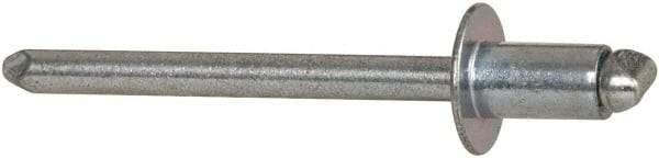RivetKing - Size 62 Dome Head Steel Open End Blind Rivet - Steel Mandrel, 0.02" to 1/8" Grip, 3/8" Head Diam, 0.192" to 0.196" Hole Diam, 0.325" Length Under Head, 3/16" Body Diam - Exact Industrial Supply