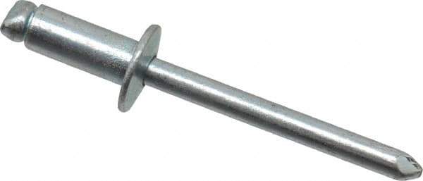 RivetKing - Size 64 Dome Head Steel Open End Blind Rivet - Steel Mandrel, 0.188" to 1/4" Grip, 3/8" Head Diam, 0.192" to 0.196" Hole Diam, 0.45" Length Under Head, 3/16" Body Diam - Exact Industrial Supply