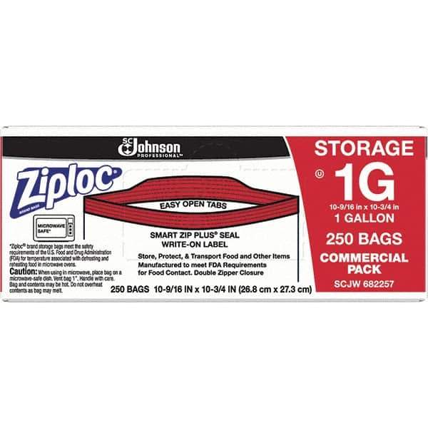 Ziploc - 250 Piece, 1 Gallon Capacity, 10-3/4 Inch High x 10-9/16 Inch Wide, Ziploc Storage Bag - 1.75 mil Thick, Rectangle Clear Plastic - Exact Industrial Supply