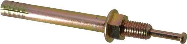 Wej-It - 5/8" Diam, 5/8" Drill, 6" OAL, 1-3/4" Min Embedment Hammer Drive Concrete Anchor - 1018 Iron (Pin)/Steel (Body), Zinc Yellow Dichromate Finish, Hex Nut Head, Hex Drive - Exact Industrial Supply