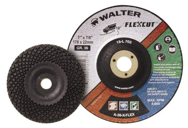 WALTER Surface Technologies - 7" Diam x 7/8" Hole, 24 Grit Surface Grinding Wheel - Aluminum Oxide, Very Coarse Grade, 8,600 Max RPM - Exact Industrial Supply