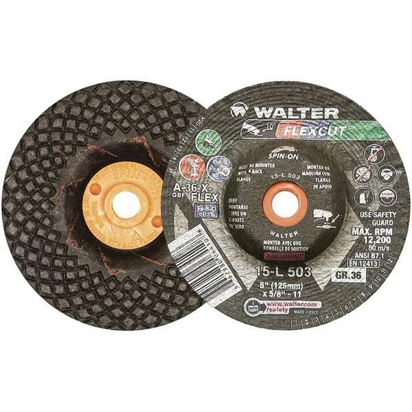 WALTER Surface Technologies - 5" Diam x 5/8" Hole, 36 Grit Surface Grinding Wheel - Aluminum Oxide, Very Coarse Grade, 12,200 Max RPM - Exact Industrial Supply
