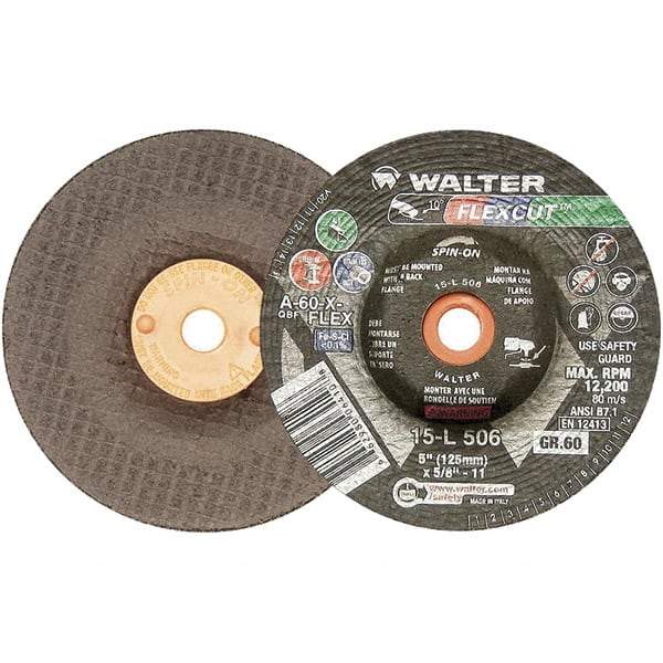 WALTER Surface Technologies - 5" Diam x 5/8" Hole, 60 Grit Surface Grinding Wheel - Aluminum Oxide, Medium Grade, 12,200 Max RPM - Exact Industrial Supply