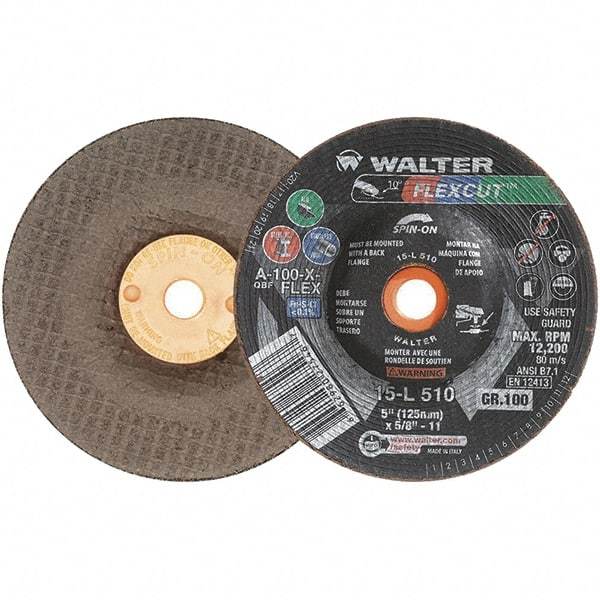 WALTER Surface Technologies - 5" Diam x 5/8" Hole, 100 Grit Surface Grinding Wheel - Aluminum Oxide, Fine Grade, 12,200 Max RPM - Exact Industrial Supply