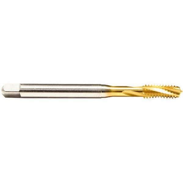 Emuge - M10x1.50 Metric 3 Flute 6H Bottoming Spiral Flute Tap - Cobalt, TiN Finish, 100mm OAL, Right Hand Flute, Right Hand Thread, Series Rekord D - Exact Industrial Supply