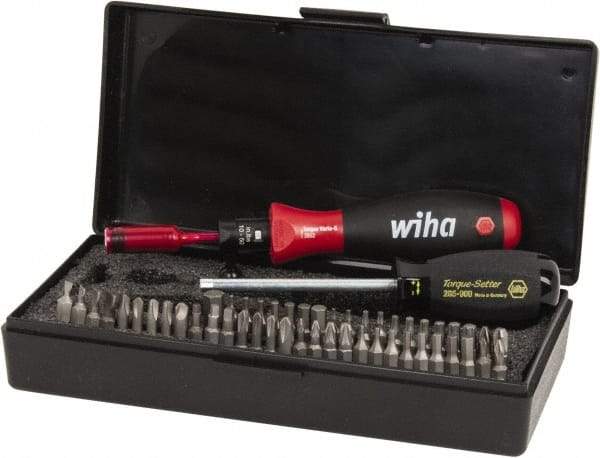 Wiha - 53 Piece, 1/4" Drive Screwdriver Wiha TorqueVario - S Bit Set - #0, 1, 2 & 3 Phillips, 1.5 to 8mm Hex, T6 to T25 Torx, #0, #1, #2 & #3 Pozidriv, #1, #2 & #3 Square Recess, 4.5, 5.5, 6.5 & 8mm Slotted, #1, #2, #3 & #4 Tri-Wing - Exact Industrial Supply