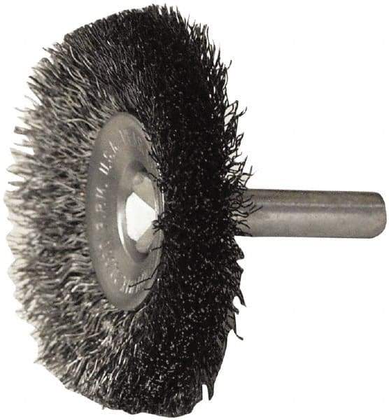 Weiler - 2" OD, 1/4" Shank Diam, Steel Wheel Brush - 1/2" Trim Length, 0.008" Filament Diam, 20,000 RPM - Exact Industrial Supply