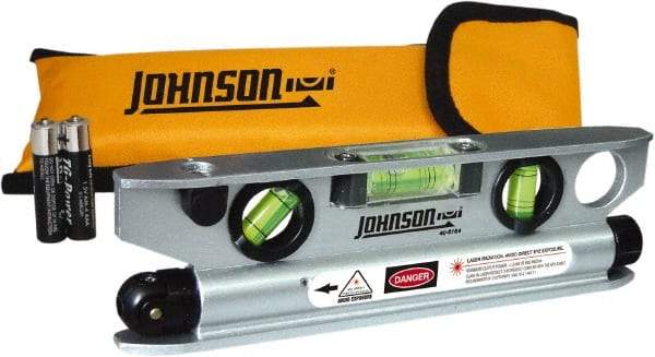 Johnson Level & Tool - 1 Beam 100' Max Range Torpedo Laser Level - Red Beam, 1/8" at 50' Accuracy, 7-1/2" Long x 2" Wide x 3/4" High, Battery Included - Exact Industrial Supply