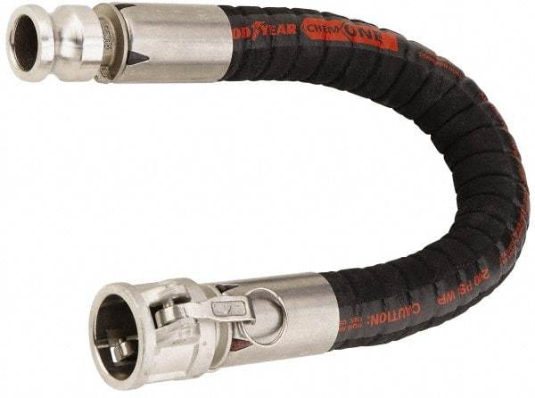Alliance Hose & Rubber - 2" ID x 2.4" OD x 19' OAL, Cam & Groove Chemical Handling Hose - 200 Max Working psi, -40 to 250°F, 5" Bend Radius, 2" Fitting, Black - Exact Industrial Supply