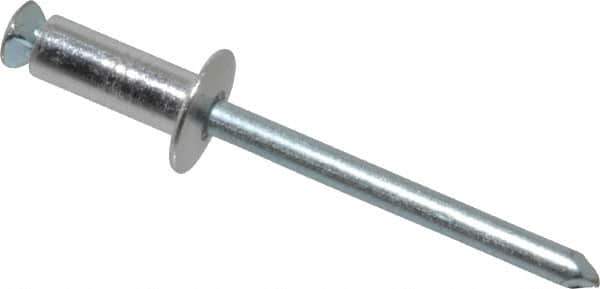 RivetKing - Dome Head Aluminum Peel Blind Rivet - Steel Mandrel, 0.188" to 0.354" Grip, 3/8" Head Diam, 0.196" Max Hole Diam, 0.551 to 0.590" Length Under Head, 3/16" Body Diam - Exact Industrial Supply