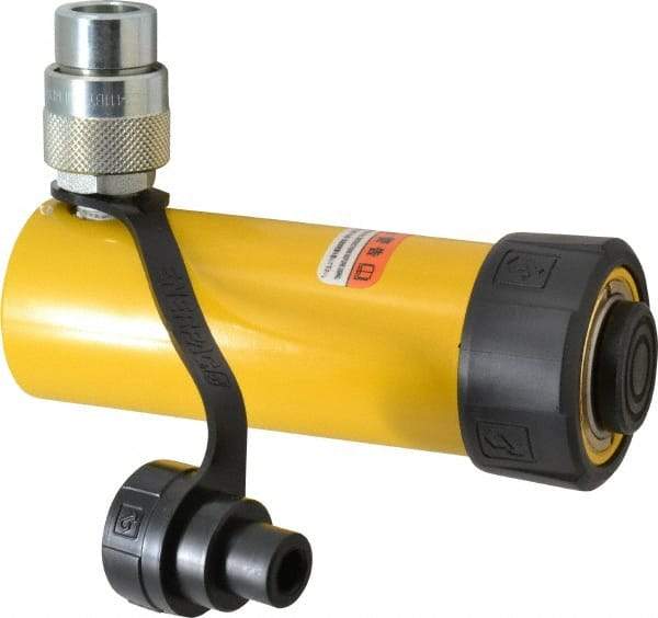 Enerpac - 10 Ton, 4.13" Stroke, 9.23 Cu In Oil Capacity, Portable Hydraulic Single Acting Cylinder - 2.24 Sq In Effective Area, 6.75" Lowered Ht., 10.88" Max Ht., 1.69" Cyl Bore Diam, 1.5" Plunger Rod Diam, 10,000 Max psi - Exact Industrial Supply