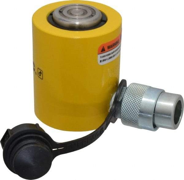 Enerpac - 10 Ton, 1.5" Stroke, 3.35 Cu In Oil Capacity, Portable Hydraulic Low Profile Cylinder - 2.24 Sq In Effective Area, 3.47" Lowered Ht., 4.97" Max Ht., 1.69" Cyl Bore Diam, 1.5" Plunger Rod Diam, 10,000 Max psi - Exact Industrial Supply