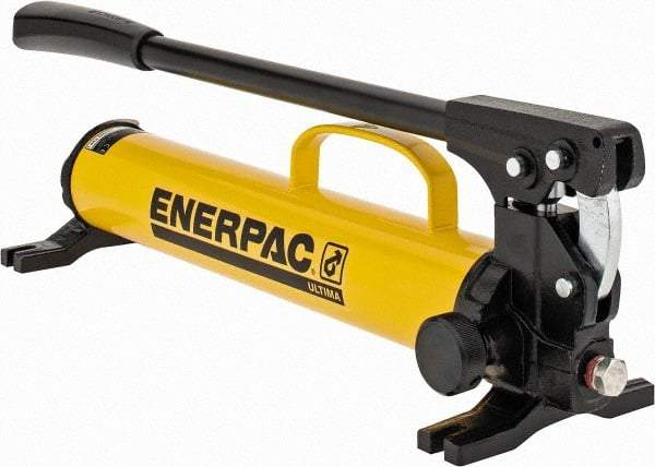 Enerpac - 1" Piston Stroke, 1/2" Piston Diam, 0.15 Cu In per Stroke, 47 Cu In Reservoir Capacity, Manual Hydraulic Pump - 10,000 psi, 85 Lbs. Max Handle Effort, 1 Stage - Exact Industrial Supply