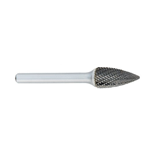 SM-1 -6mm × 12mm LOC × 6mm Shank × 50mm OAL Pointed Cone Carbide Medium Tough Cut Burr - Exact Industrial Supply