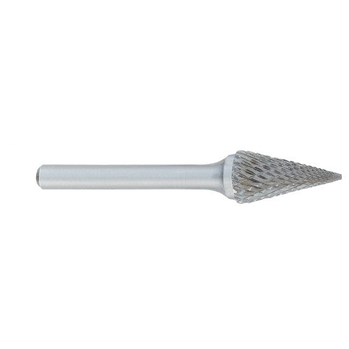 SM-2 -6mm × 19mm LOC × 6mm Shank × 50mm OAL Pointed Cone Carbide Medium Tough Cut Burr - Exact Industrial Supply