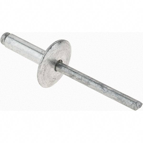 Value Collection - Size 68 Large Flange Dome Head Aluminum Open End Blind Rivet - Aluminum Mandrel, 0.376" to 1/2" Grip, 5/8" Head Diam, 0.192" to 0.196" Hole Diam, 0.7" Length Under Head, 3/16" Body Diam - Exact Industrial Supply