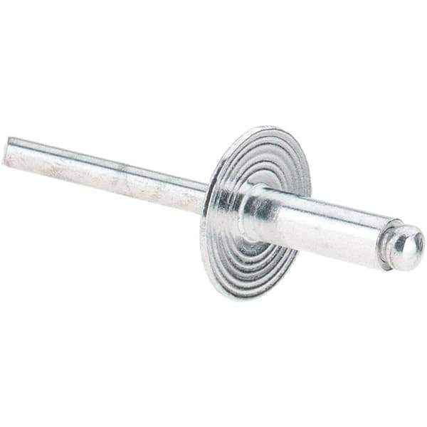 Value Collection - Size 66 Large Flange Dome Head Aluminum Open End Blind Rivet - Aluminum Mandrel, 0.251" to 3/8" Grip, 5/8" Head Diam, 0.192" to 0.196" Hole Diam, 0.575" Length Under Head, 3/16" Body Diam - Exact Industrial Supply