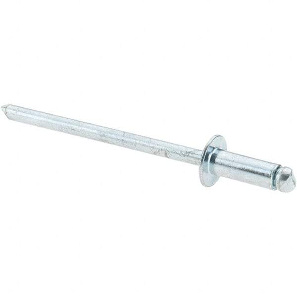 Value Collection - Size 43 Dome Head Steel Open End Blind Rivet - Steel Mandrel, 0.126" to 0.187" Grip, 1/4" Head Diam, 0.129" to 0.133" Hole Diam, 0.337" Length Under Head, 1/8" Body Diam - Exact Industrial Supply