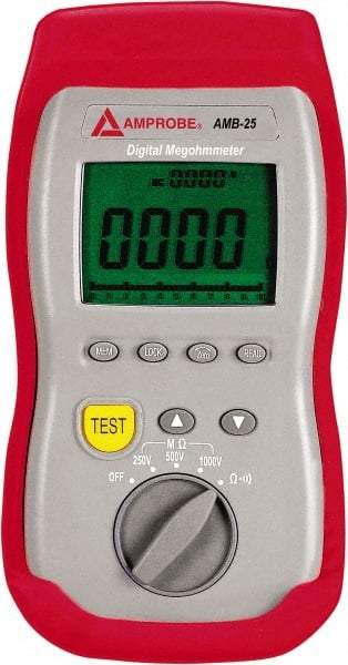 Amprobe - Digital LCD Display, 2,000 Megohm Electrical Insulation Resistance Tester & Megohmmeter - 1,000 VDC Max Test Voltage, Powered by 1.5V AA Battery - Exact Industrial Supply