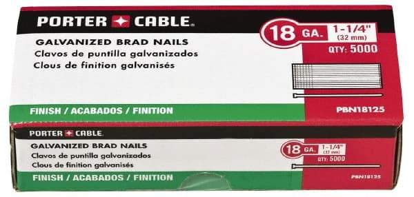 Porter-Cable - 18 Gauge 1-3/4" Long Brad Nails for Power Nailers - Grade 2 Steel, Galvanized Finish, Straight Stick Collation, Brad Head, Chisel Point - Exact Industrial Supply