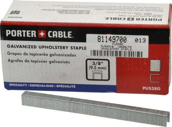 Porter-Cable - 3/8" Long x 3/8" Wide, 22 Gauge Crowned Construction Staple - Grade 2 Steel, Galvanized Finish - Exact Industrial Supply
