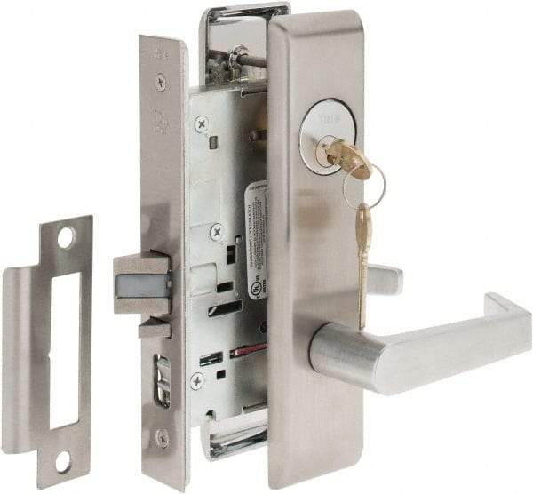 Yale - Extra Heavy Duty Entrance Lever Lockset - 2-3/4" Back Set, Standard Mortise Cylinder, Satin Chrome Finish - Exact Industrial Supply