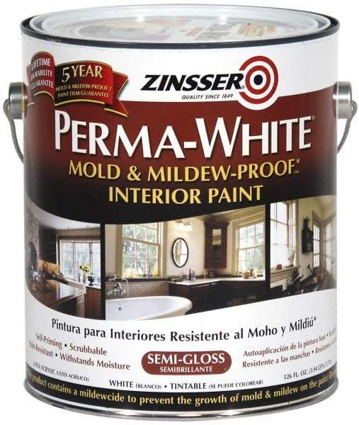Zinsser - 1 Gal White Semi Gloss Finish Latex Paint - 400 Sq Ft per Gal, Interior/Exterior, <50 gL VOC Compliance - Exact Industrial Supply