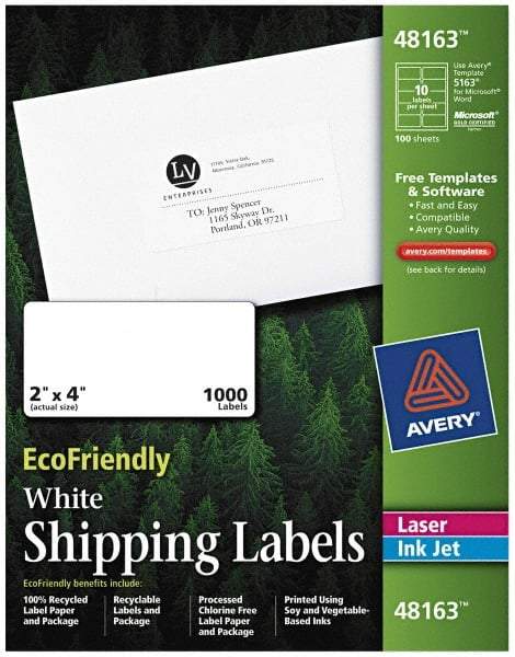 AVERY - 2" Wide x 4" Long, White Paper Shipping Label - For Laser/Inkjet Printers - Exact Industrial Supply