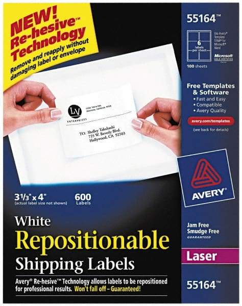 AVERY - 4" Long, White Paper Shipping Label - For Laser Printers - Exact Industrial Supply