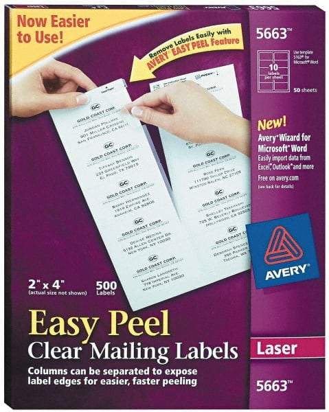 AVERY - 2" Wide x 4" Long, Clear Shipping Label - For Laser Printers - Exact Industrial Supply
