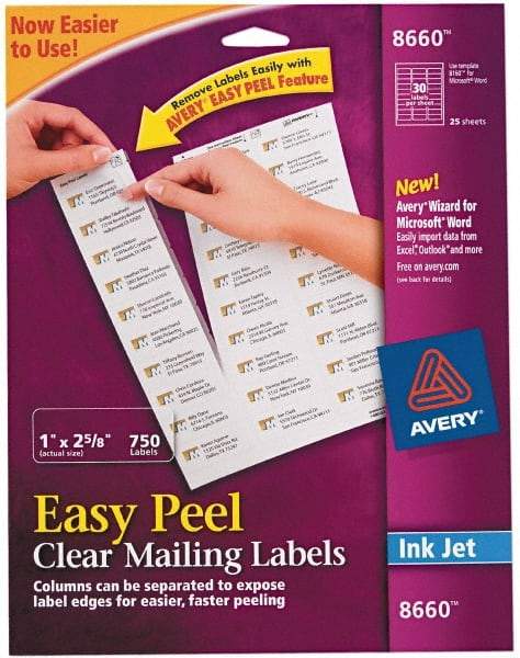 AVERY - 1" Wide x 2-5/8" Long, Clear Shipping Label - For Inkjet Printers - Exact Industrial Supply