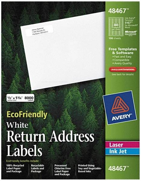 AVERY - 1-3/4" Long, White Paper Return Address Label - For Laser/Inkjet Printers - Exact Industrial Supply