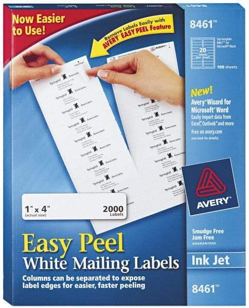 AVERY - 1" Wide x 4" Long, White Paper Shipping Label - For Inkjet Printers - Exact Industrial Supply