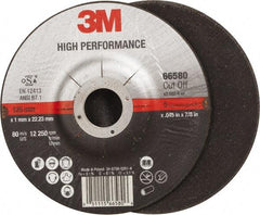 3M - 36 Grit, 5" Wheel Diam, 7/8" Arbor Hole, Type 27 Depressed Center Wheel - Ceramic, Resinoid Bond, R Hardness, 12,250 Max RPM - Exact Industrial Supply