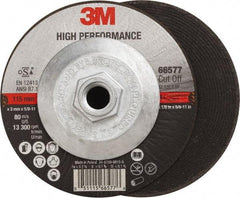 3M - 60 Grit, 4-1/2" Wheel Diam, 1/8" Wheel Thickness, Type 27 Depressed Center Wheel - Ceramic, Resinoid Bond, R Hardness, 13,300 Max RPM - Exact Industrial Supply