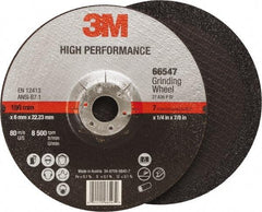 3M - 36 Grit, 7" Wheel Diam, 1/4" Wheel Thickness, 7/8" Arbor Hole, Type 27 Depressed Center Wheel - Ceramic, Resinoid Bond, 8,500 Max RPM, Compatible with Angle Grinder - Exact Industrial Supply