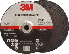 3M - 36 Grit, 9" Wheel Diam, 1/4" Wheel Thickness, 7/8" Arbor Hole, Type 27 Depressed Center Wheel - Ceramic, Resinoid Bond, 6,650 Max RPM, Compatible with Angle Grinder - Exact Industrial Supply