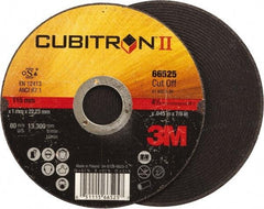 3M - 4-1/2" 60 Grit Ceramic Cutoff Wheel - 0.045" Thick, 7/8" Arbor, 13,300 Max RPM, Use with Angle Grinders - Exact Industrial Supply