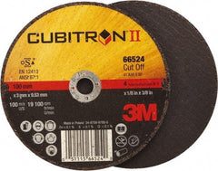 3M - 4" 36 Grit Ceramic Cutoff Wheel - 1/8" Thick, 3/8" Arbor, 19,100 Max RPM, Use with Angle Grinders - Exact Industrial Supply