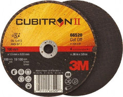 3M - 4" 36 Grit Ceramic Cutoff Wheel - 0.06" Thick, 3/8" Arbor, 19,100 Max RPM, Use with Angle Grinders - Exact Industrial Supply