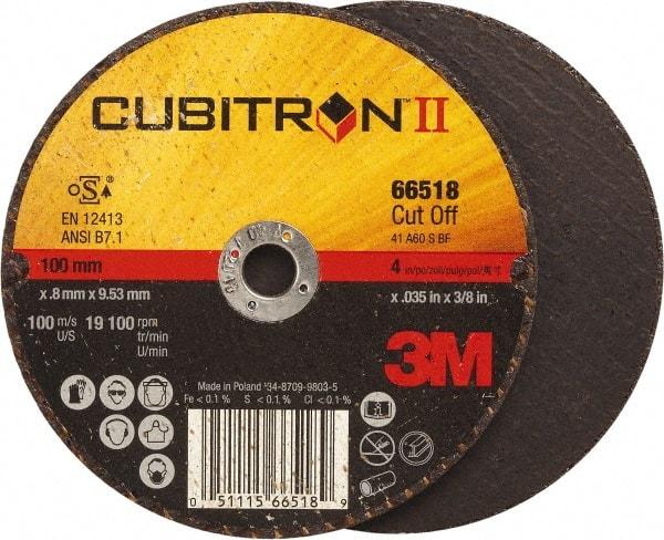 3M - 4" 60 Grit Ceramic Cutoff Wheel - 0.035" Thick, 3/8" Arbor, 19,100 Max RPM, Use with Angle Grinders - Exact Industrial Supply