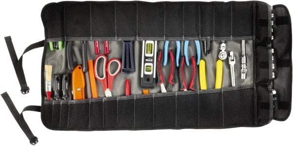 Ergodyne - 25 Pocket Gray Ballistic Polyester Tool Roll - 14-3/4" Wide x 27" Deep x 1" High - Exact Industrial Supply