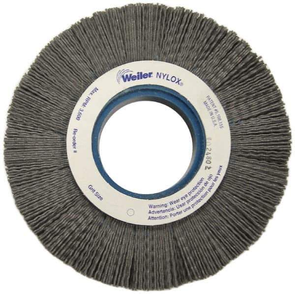 Weiler - 6" OD, 2" Arbor Hole, Crimped Nylon Wheel Brush - 1" Face Width, 1-1/4" Trim Length, 0.06" Filament Diam, 3,600 RPM - Exact Industrial Supply