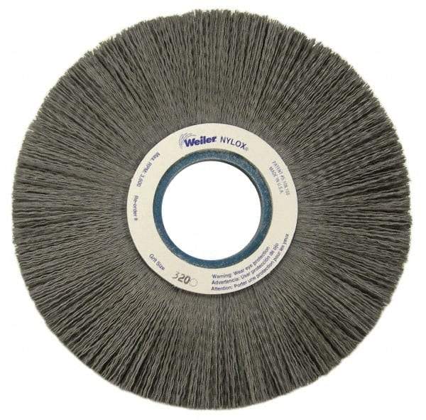 Weiler - 8" OD, 2" Arbor Hole, Crimped Nylon Wheel Brush - 1" Face Width, 2-1/4" Trim Length, 0.018" Filament Diam, 3,600 RPM - Exact Industrial Supply