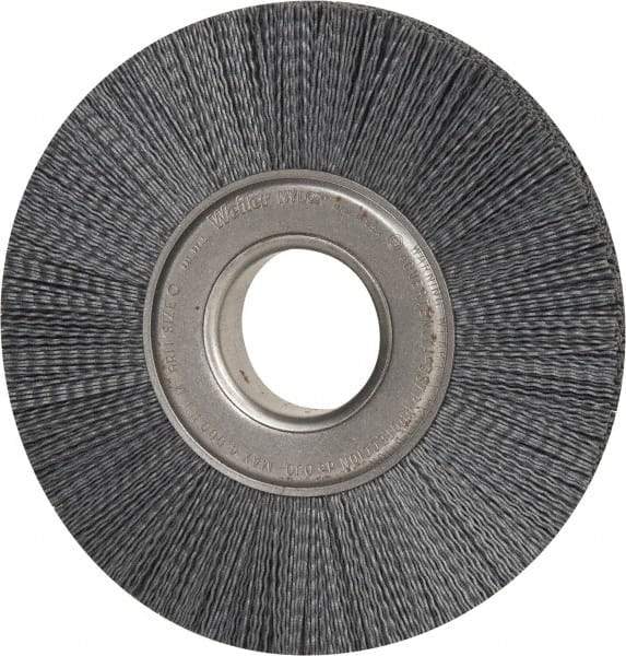 Weiler - 8" OD, 2" Arbor Hole, Crimped Nylon Wheel Brush - 1" Face Width, 2-1/4" Trim Length, 0.035" Filament Diam, 3,600 RPM - Exact Industrial Supply