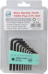 Wiha - 9 Piece IP8 to IP40 L-Key Short Arm Torx Plus Key Set - IP8, IP9, IP10, IP15, IP20, IP25, IP27, IP30, IP40 Torx Size - Exact Industrial Supply