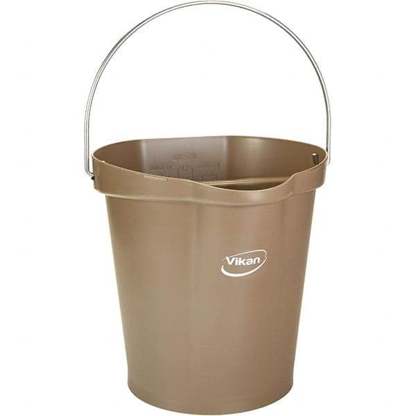 Vikan - 3 Gal, 12-1/2" High, Polypropylene Round Brown Single Pail with Pour Spout - Handle Included, 12.81" Top Diam - Exact Industrial Supply